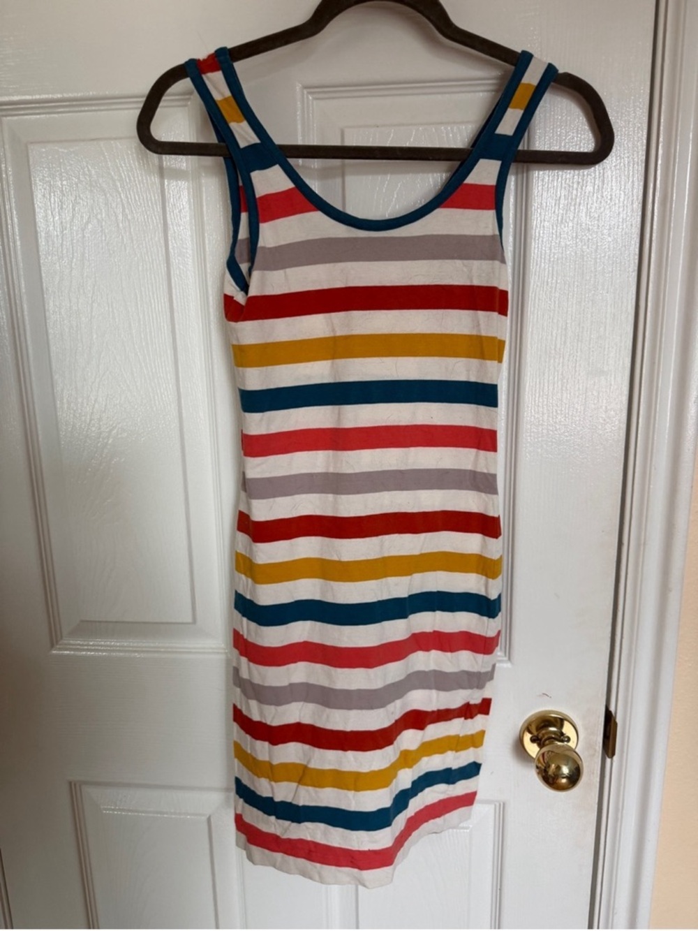 French Connection Sleeveless Striped Tank Dress in White, Red, Blue & Yellow